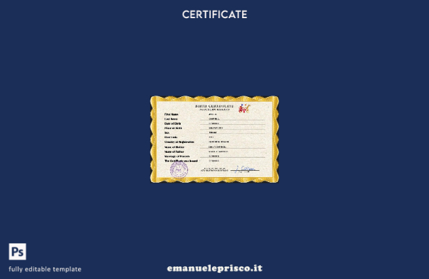 modello PSD del certificato di nascita dello stato di stato dell'Irlanda del Nor